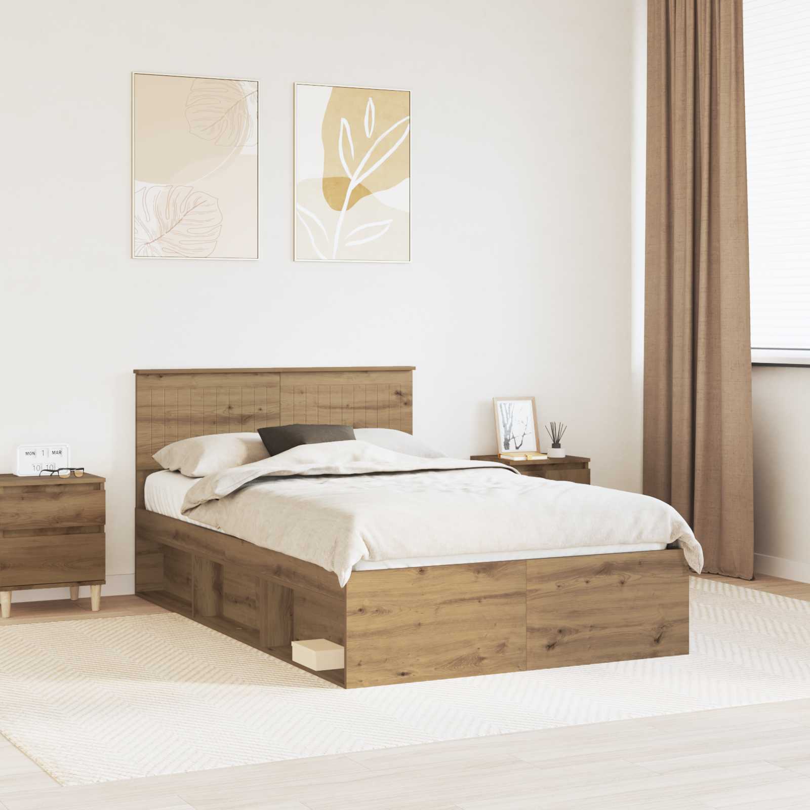vidaXL Bed Frame Artisian Oak 120 x 200 cm Solid Pine Wood 1