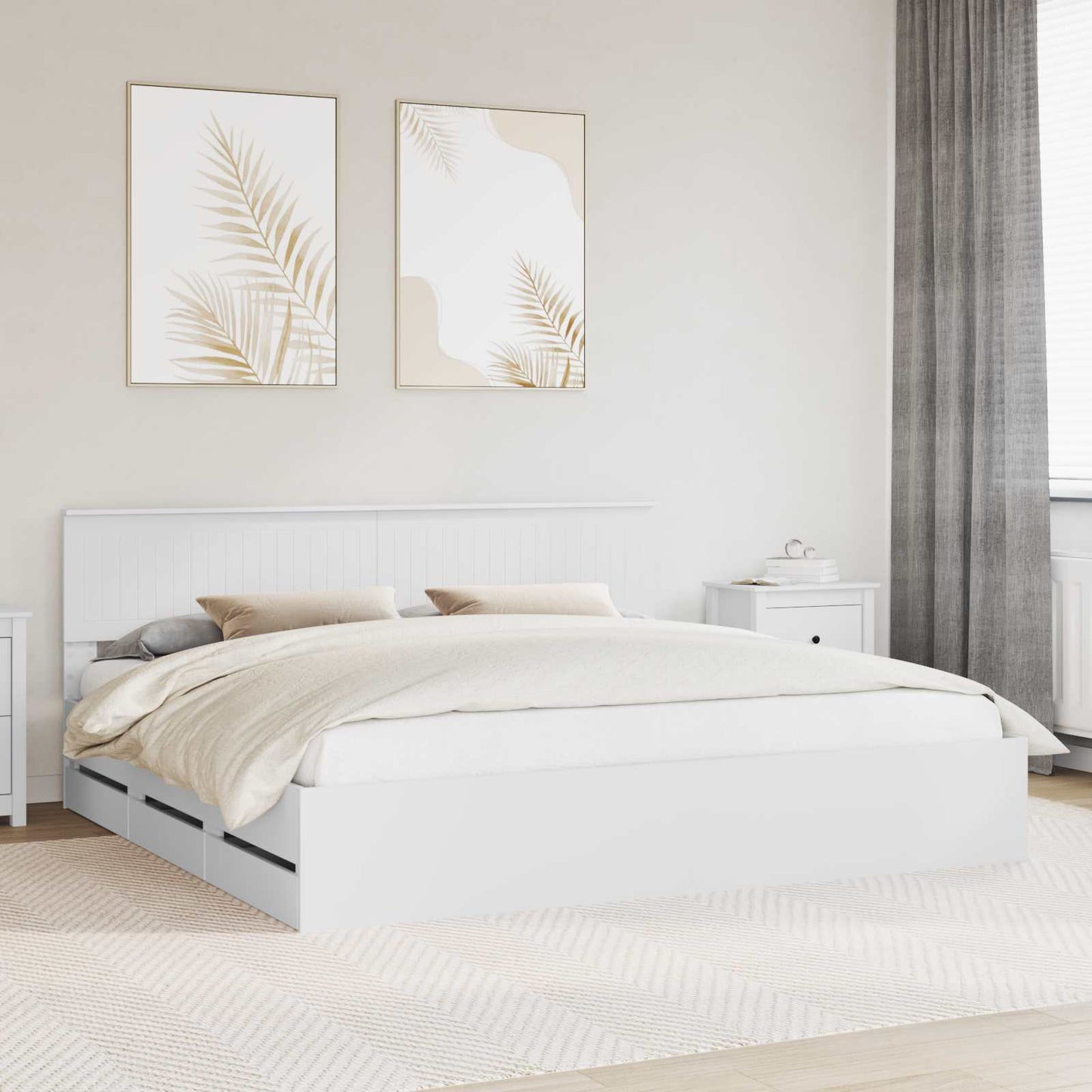 vidaXL Bed Frame with Drawer White 200 x 200 cm Engineer Wood 1