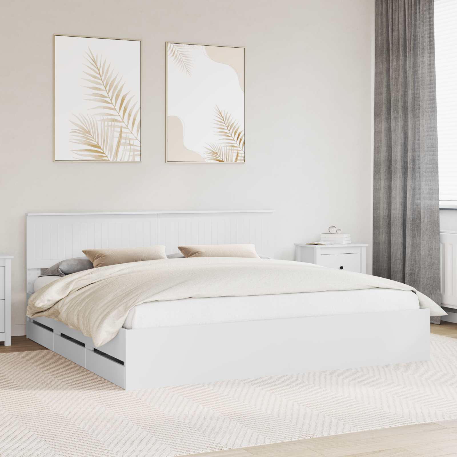 vidaXL Bed Frame with Drawer White 200 x 200 cm Engineer Wood 1
