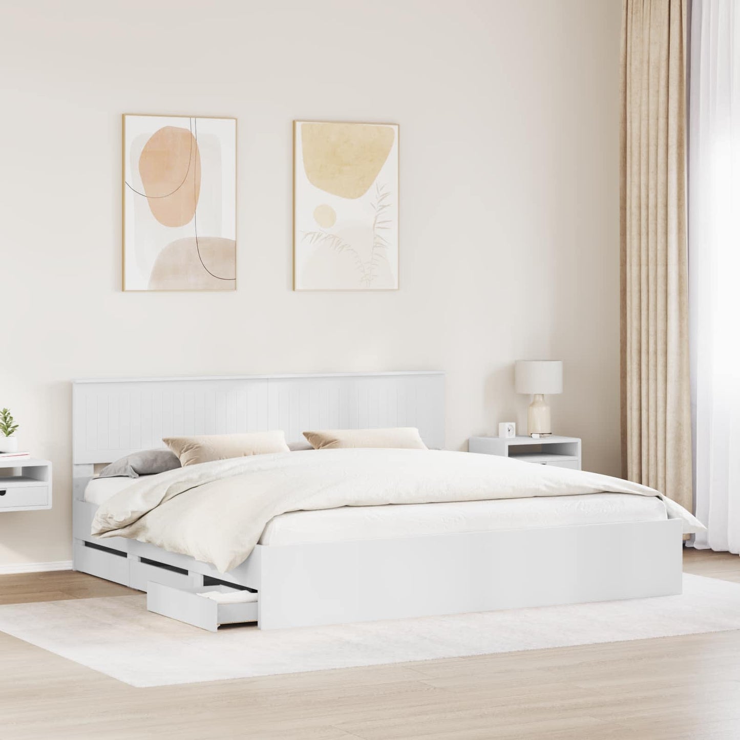 vidaXL Bed Frame with Drawer White 200 x 200 cm Engineer Wood 3