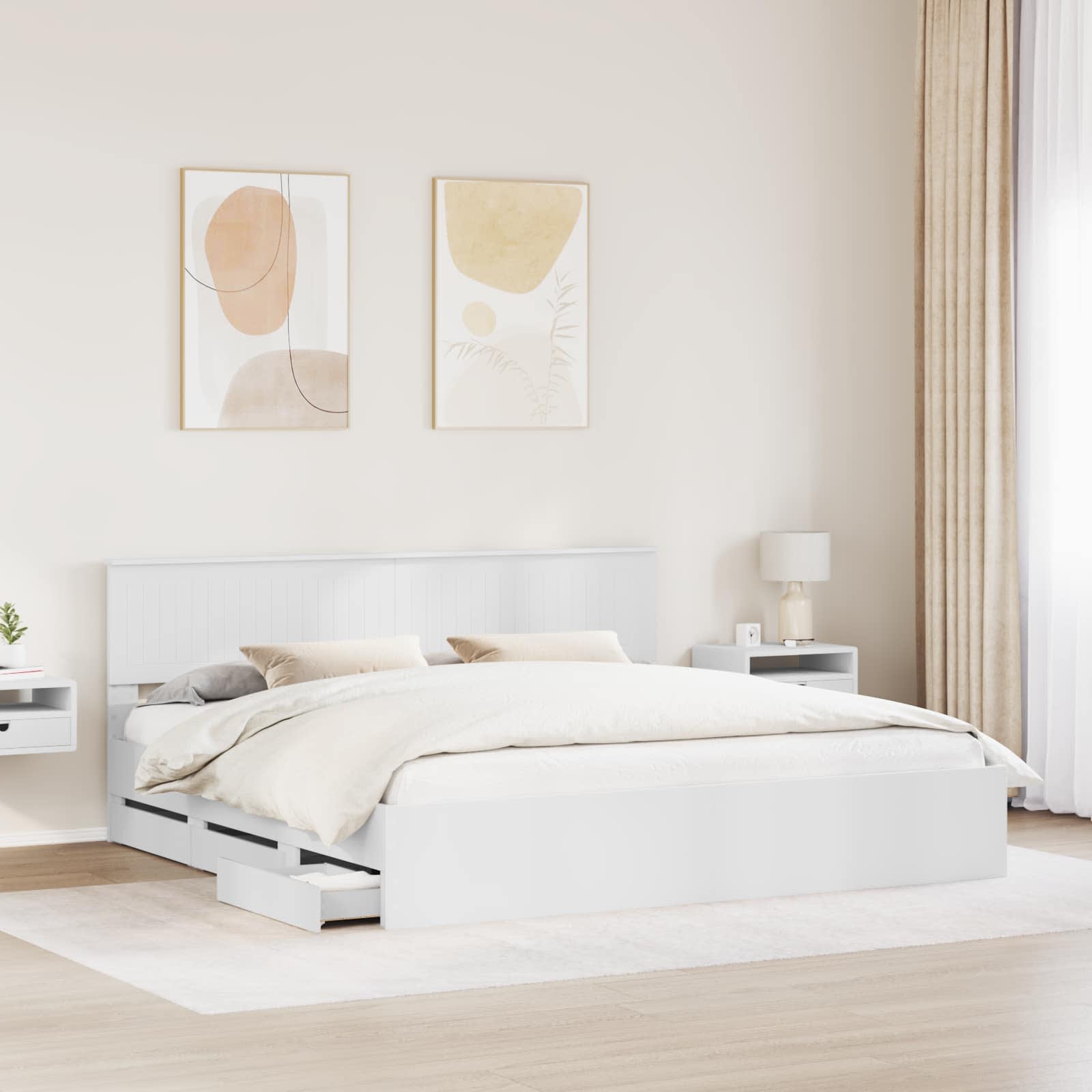 vidaXL Bed Frame with Drawer White 200 x 200 cm Engineer Wood 3