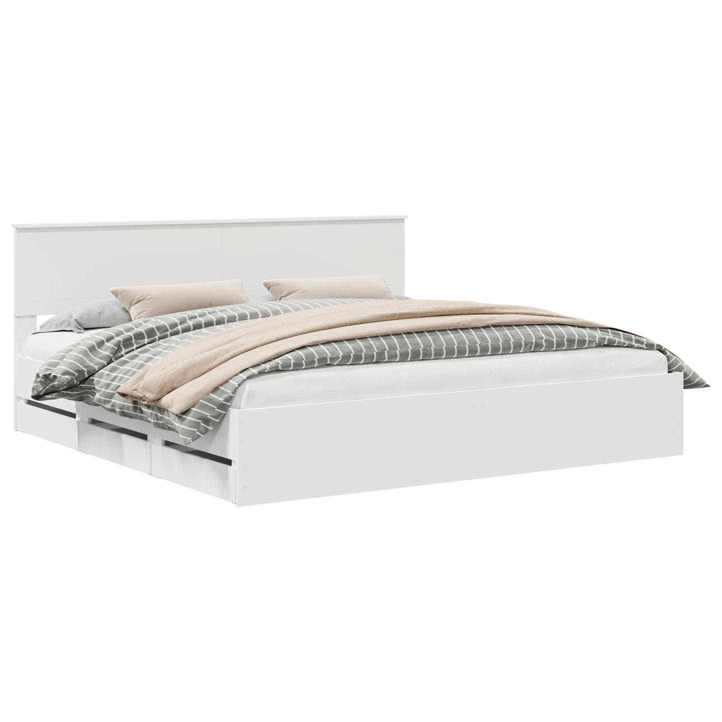 vidaXL Bed Frame with Drawer White 200 x 200 cm Engineer Wood 2