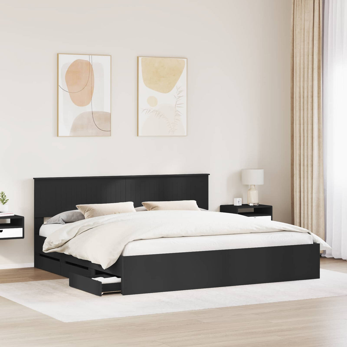 Bed Frame with Drawer Engineer Wood Length 200 cm Black 200 cm