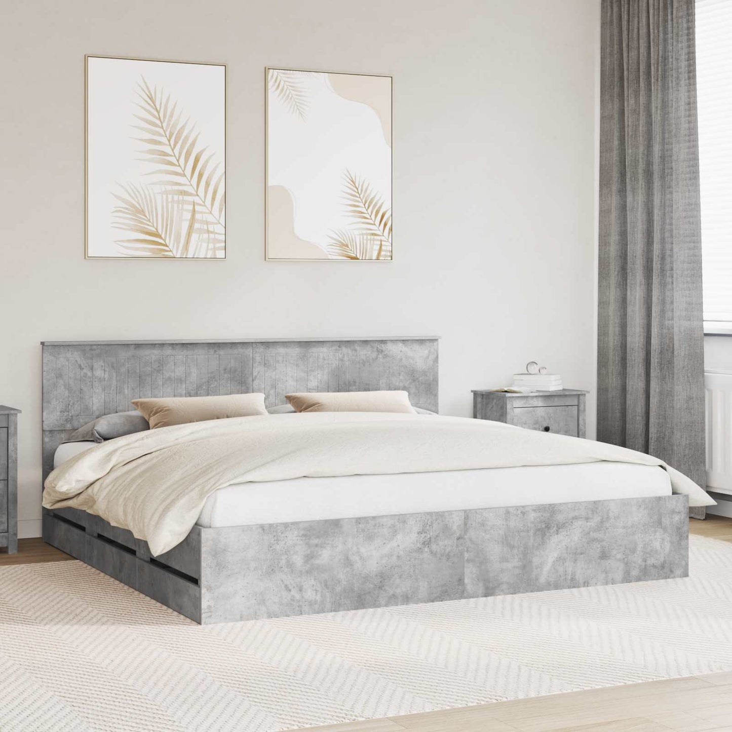vidaXL Bed Frame with Drawer Concrete Grey 200 x 200 cm Engineer Wood 1