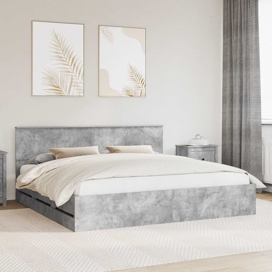vidaXL Bed Frame with Drawer Concrete Grey 200 x 200 cm Engineer Wood 1