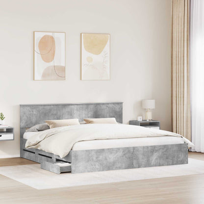 vidaXL Bed Frame with Drawer Concrete Grey 200 x 200 cm Engineer Wood 3