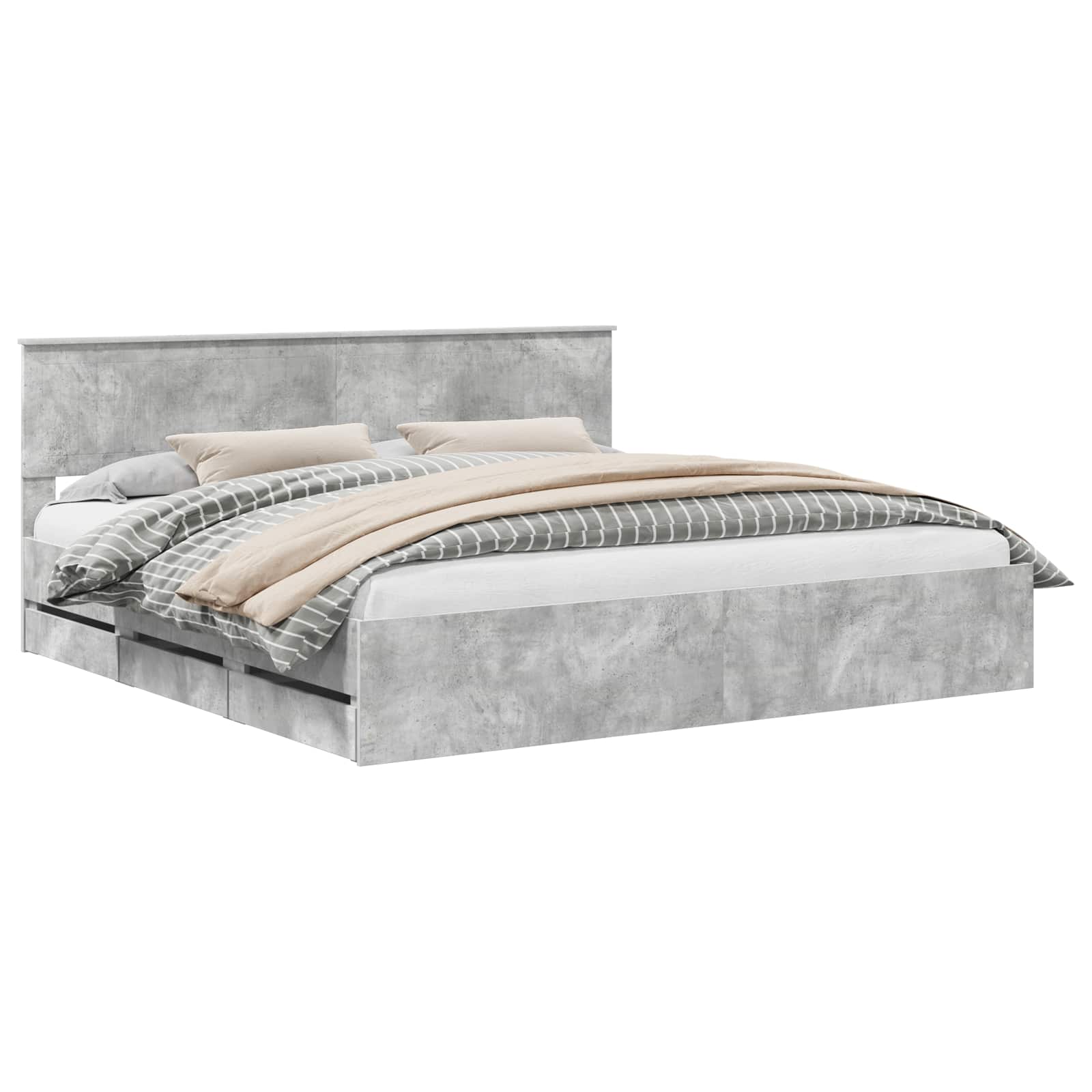 vidaXL Bed Frame with Drawer Concrete Grey 200 x 200 cm Engineer Wood 2