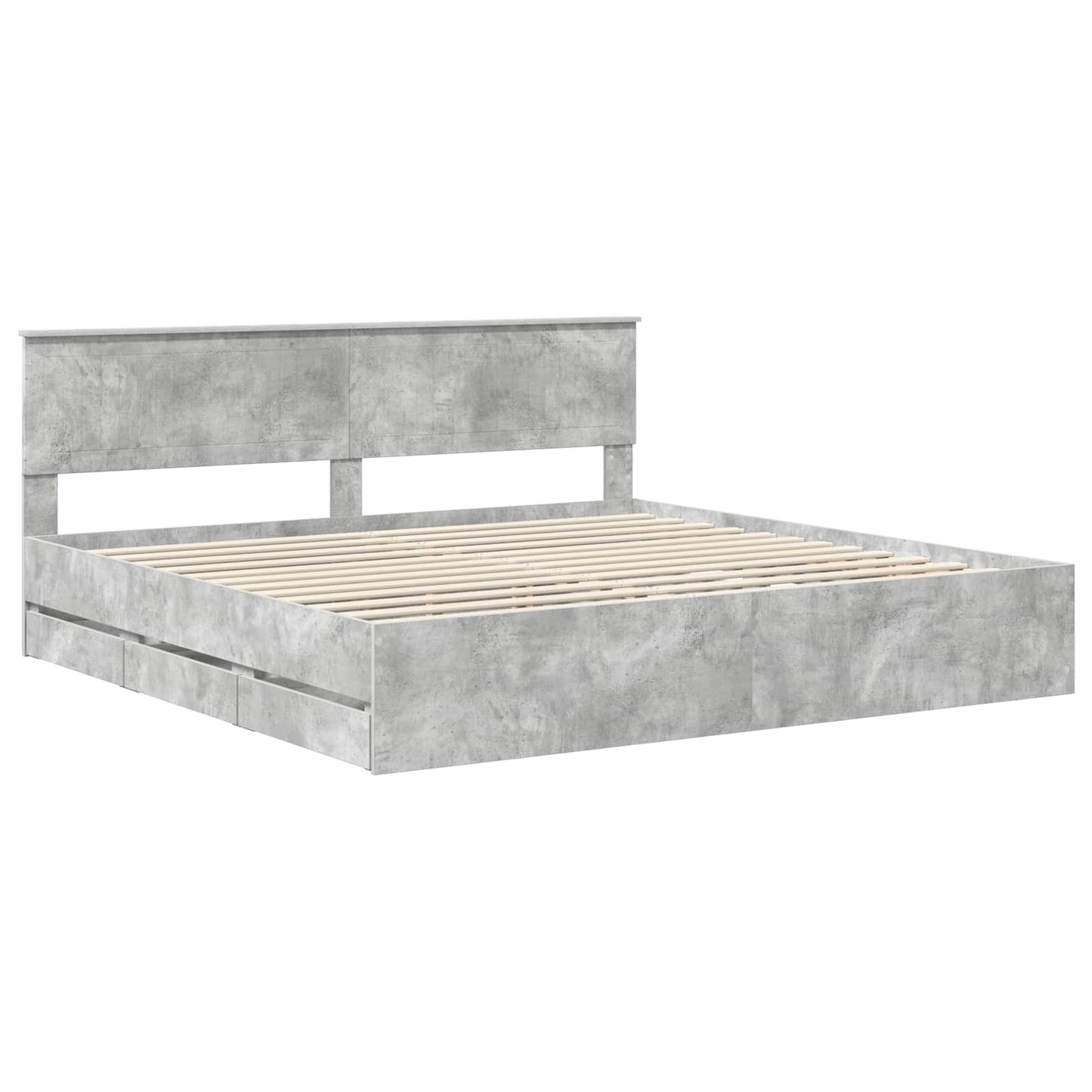 vidaXL Bed Frame with Drawer Concrete Grey 200 x 200 cm Engineer Wood 4