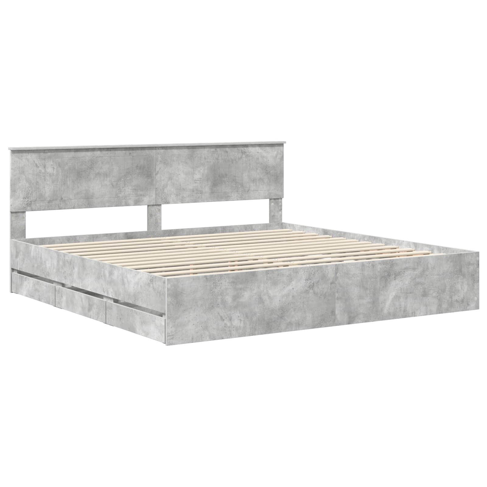 vidaXL Bed Frame with Drawer Concrete Grey 200 x 200 cm Engineer Wood 4