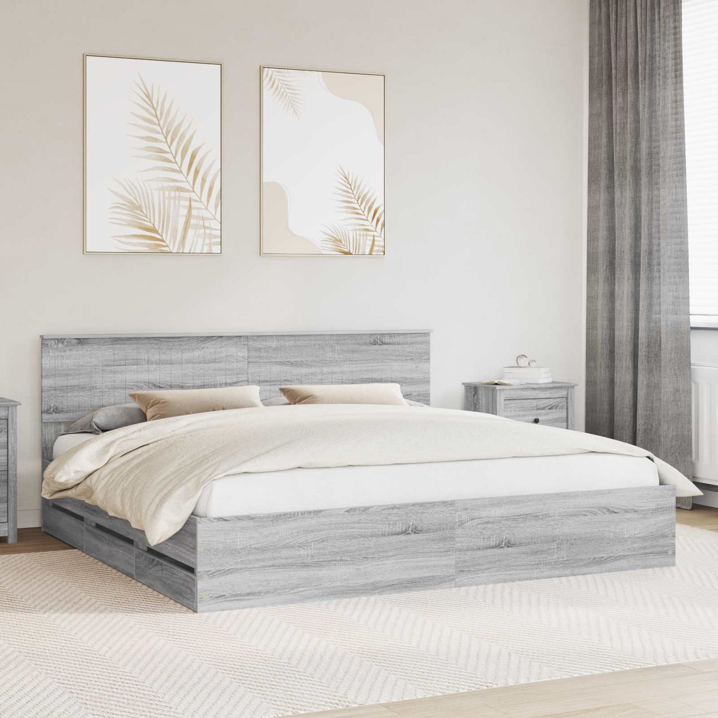 vidaXL Bed Frame with Drawer Grey Sonoma 200 x 200 cm Engineer Wood 1