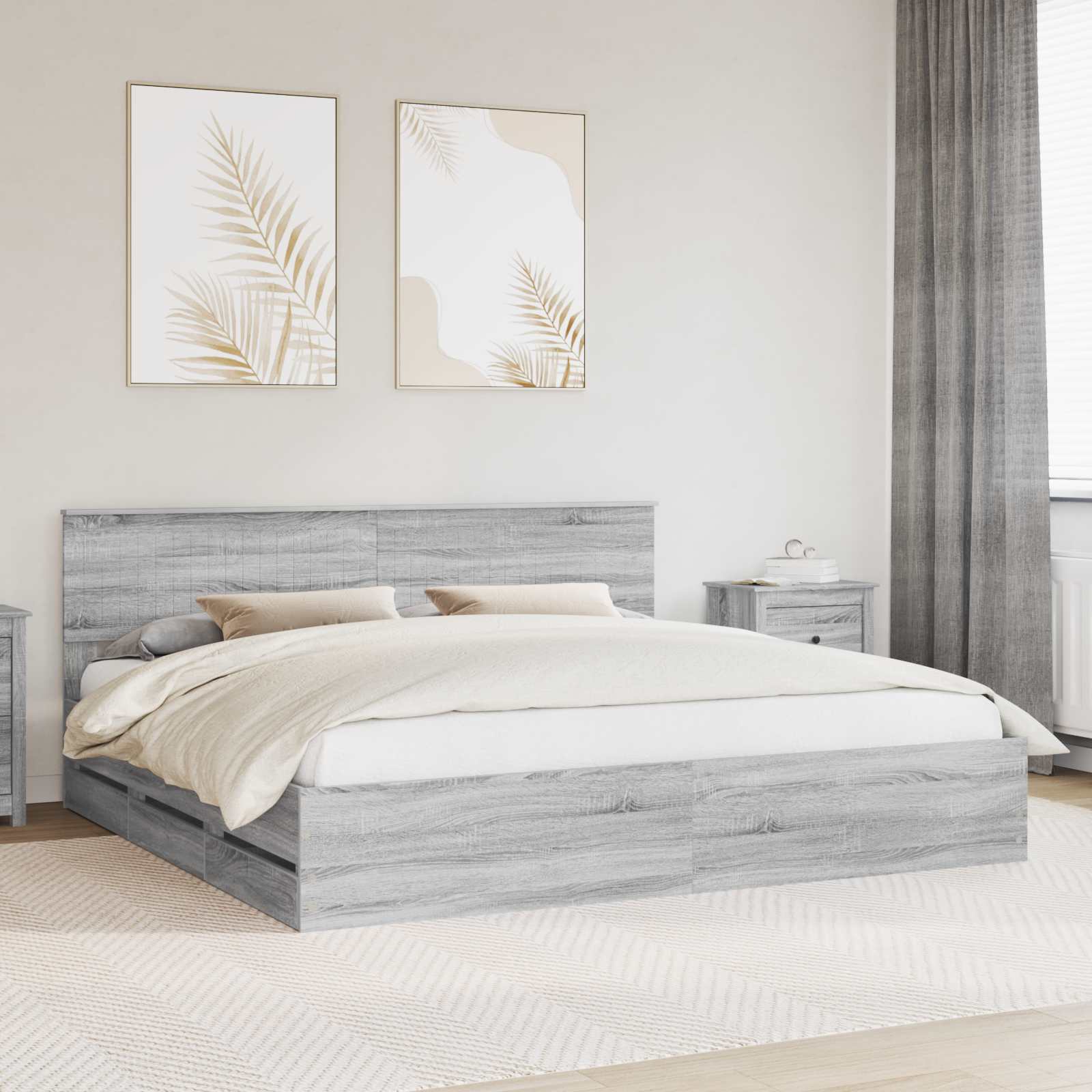 vidaXL Bed Frame with Drawer Grey Sonoma 200 x 200 cm Engineer Wood 1