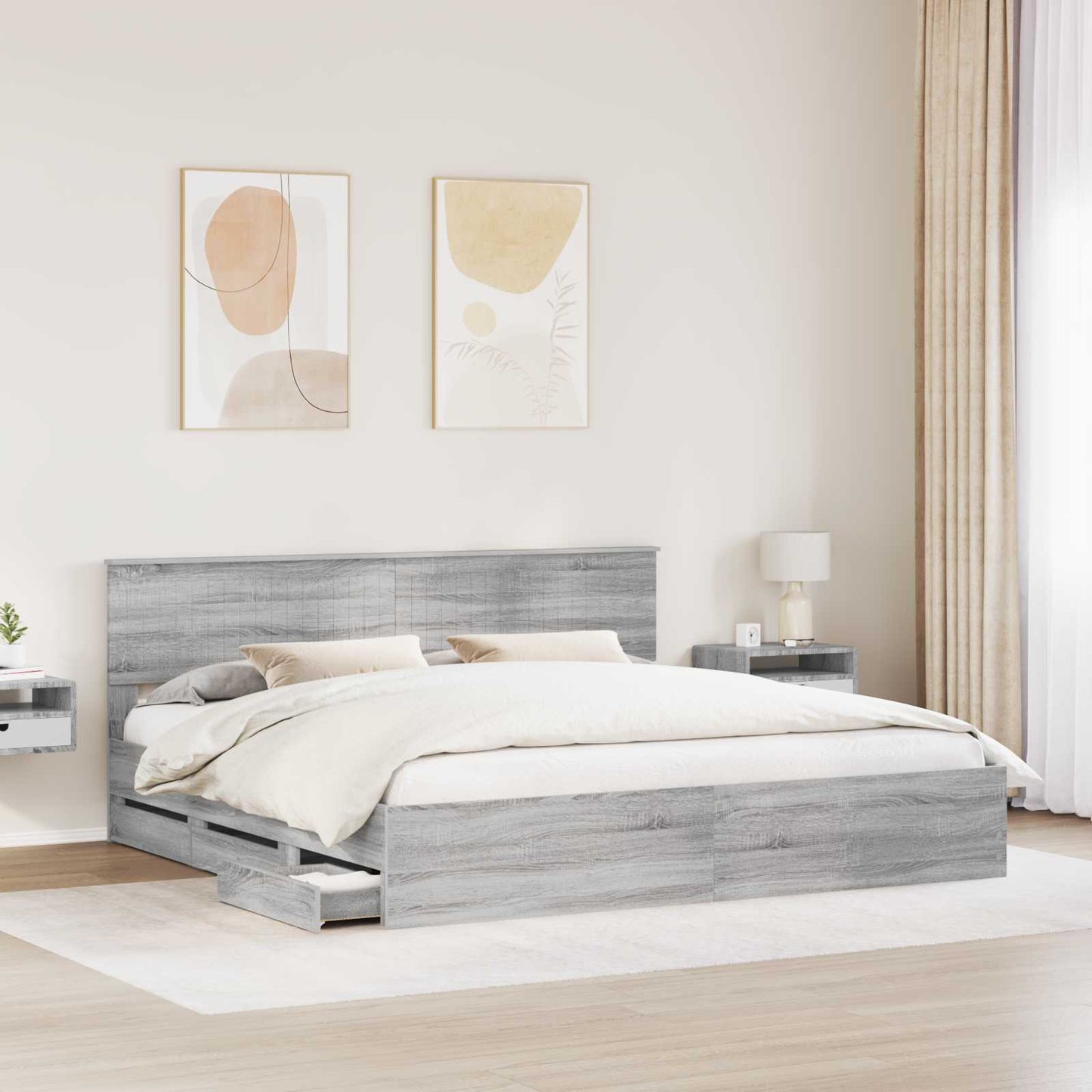 vidaXL Bed Frame with Drawer Grey Sonoma 200 x 200 cm Engineer Wood 3