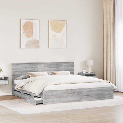 vidaXL Bed Frame with Drawer Grey Sonoma 200 x 200 cm Engineer Wood 3
