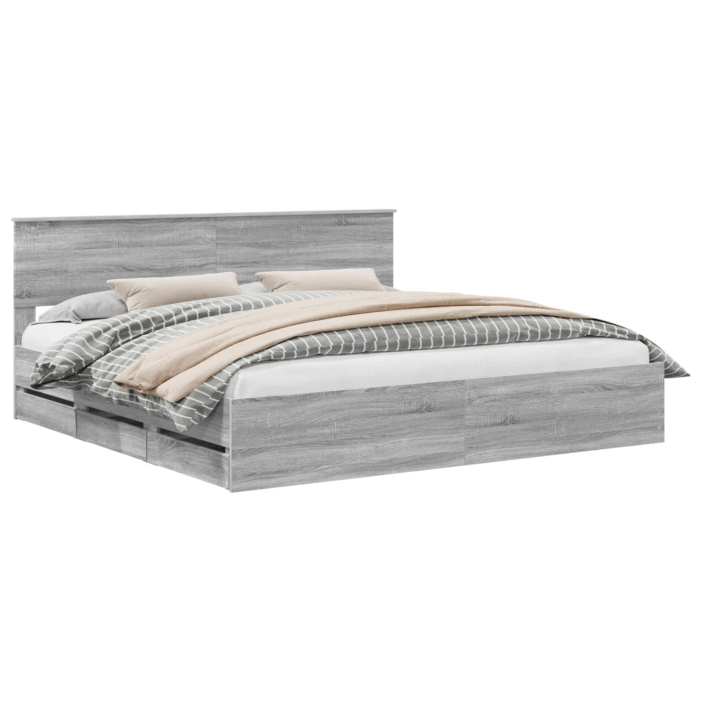 vidaXL Bed Frame with Drawer Grey Sonoma 200 x 200 cm Engineer Wood 2