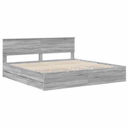 vidaXL Bed Frame with Drawer Grey Sonoma 200 x 200 cm Engineer Wood 4