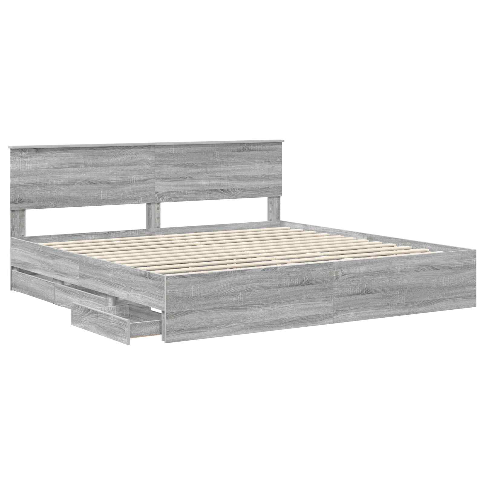 vidaXL Bed Frame with Drawer Grey Sonoma 200 x 200 cm Engineer Wood 5