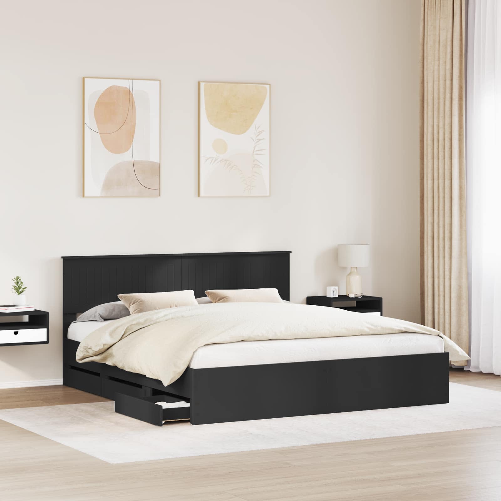 vidaXL Bed Frame with Drawer Black 180 x 200 cm Engineer Wood 3