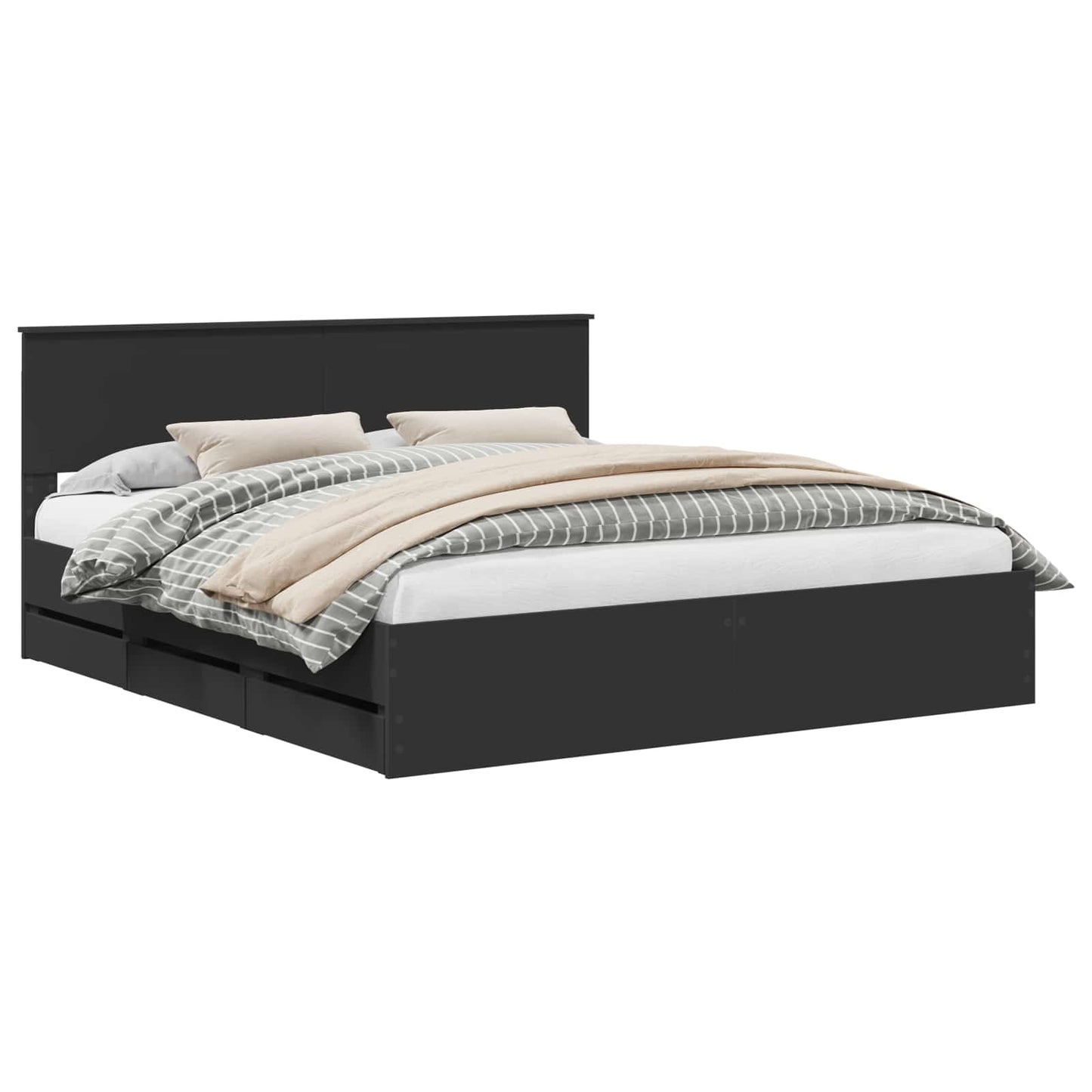 vidaXL Bed Frame with Drawer Black 180 x 200 cm Engineer Wood 2
