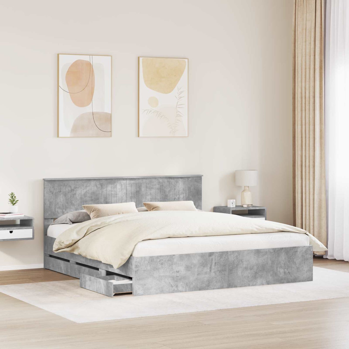 vidaXL Bed Frame with Drawer Concrete Grey 180 x 200 cm Engineer Wood 3