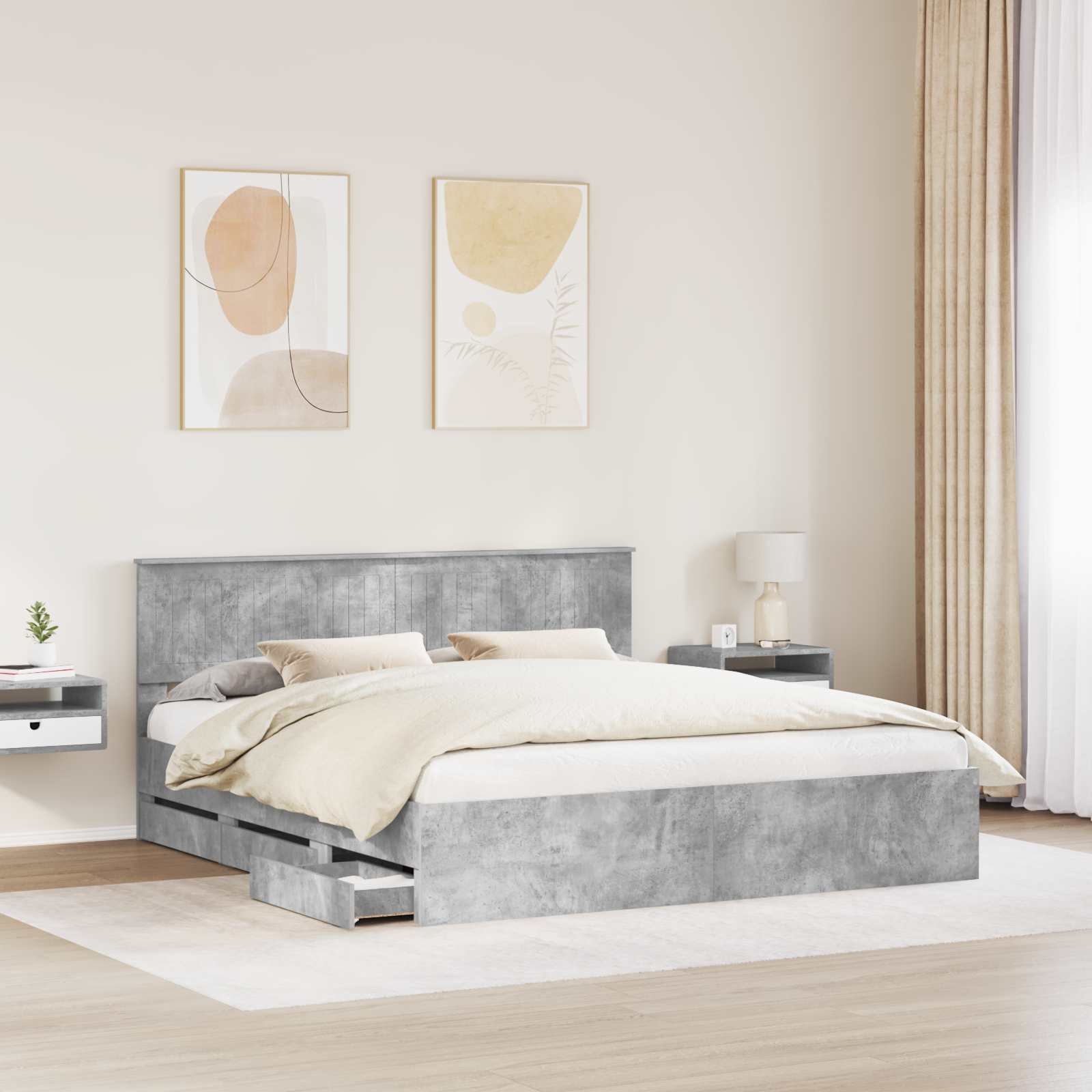 vidaXL Bed Frame with Drawer Concrete Grey 180 x 200 cm Engineer Wood 3