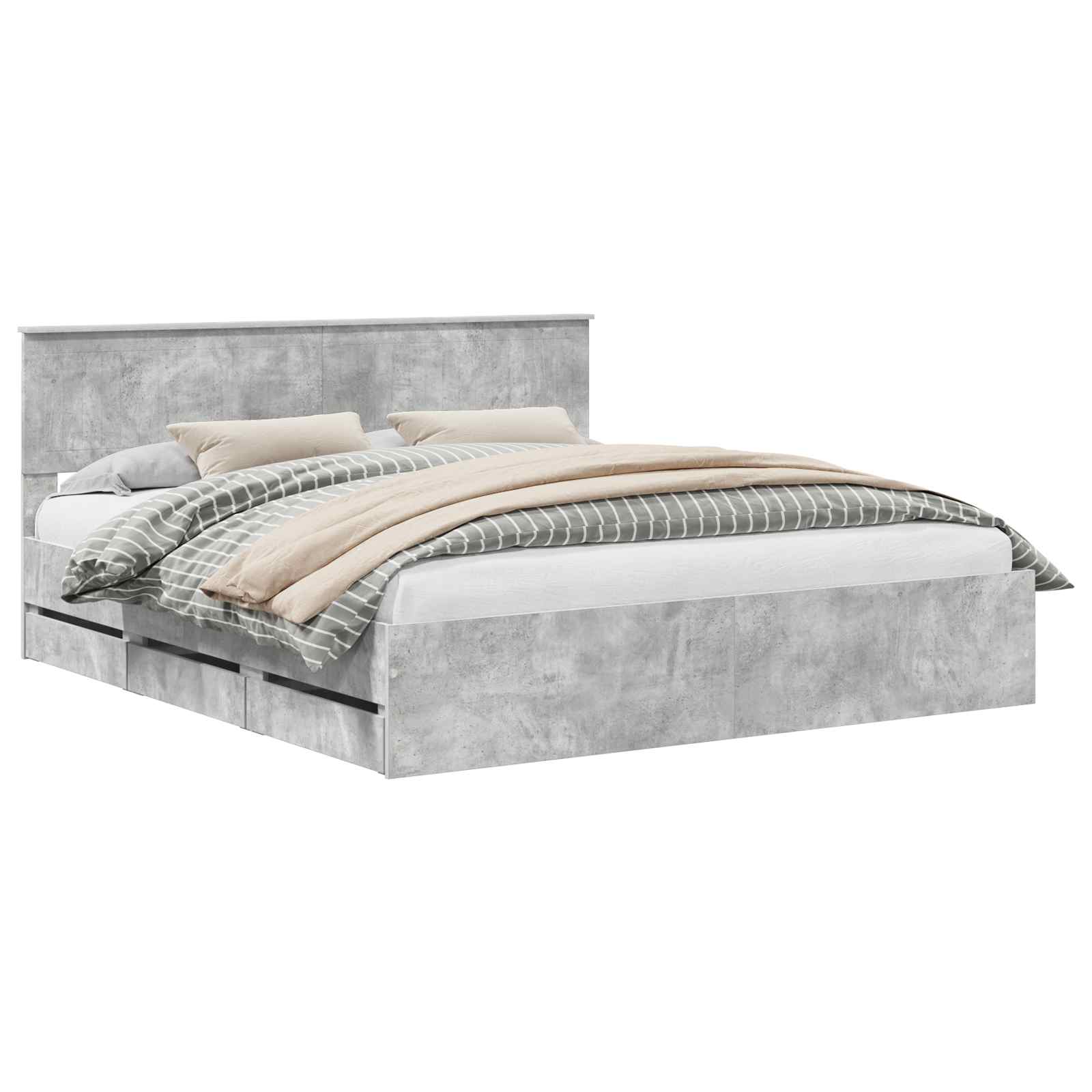 vidaXL Bed Frame with Drawer Concrete Grey 180 x 200 cm Engineer Wood 2
