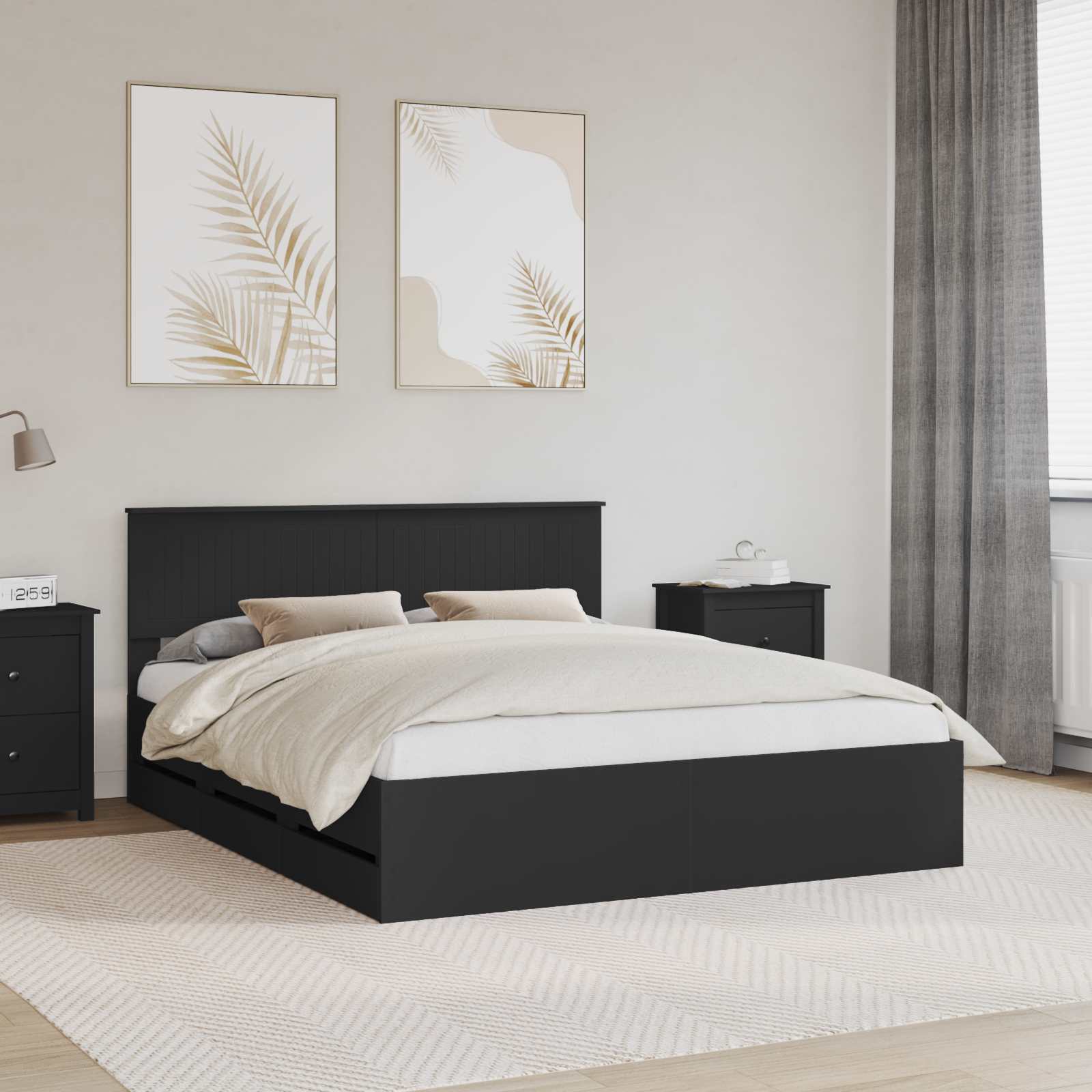 vidaXL Bed Frame with Drawer Black 160 x 200 cm Engineer Wood 1