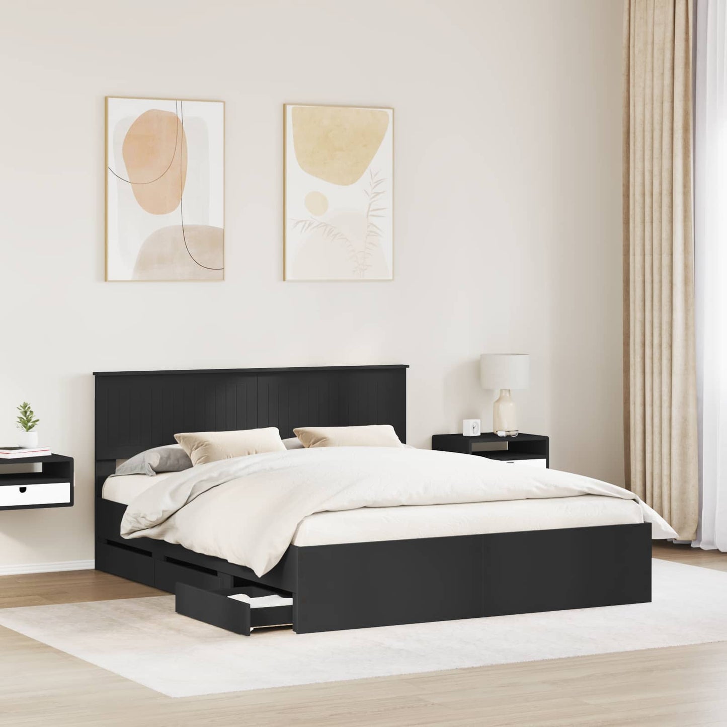 vidaXL Bed Frame with Drawer Black 160 x 200 cm Engineer Wood 3
