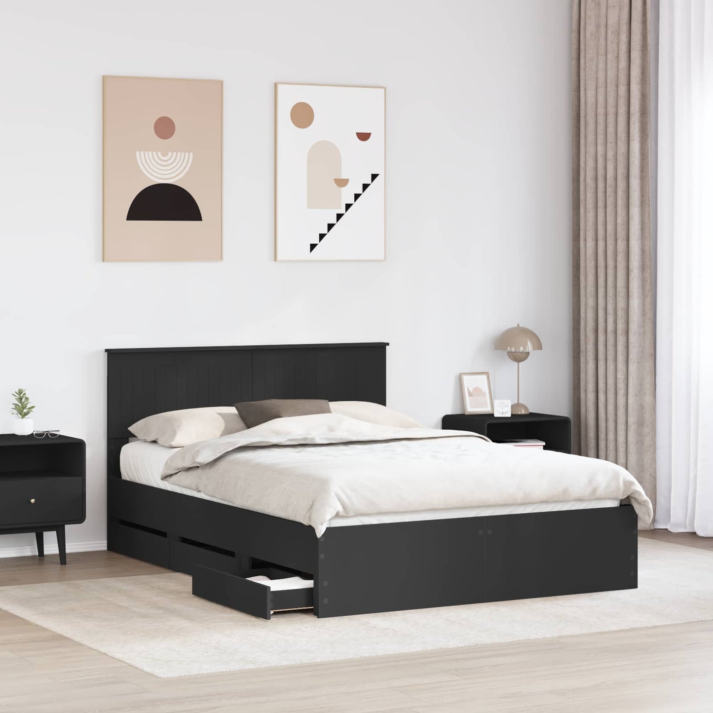 vidaXL Bed Frame with Drawer Black 140 x 200 cm Engineer Wood 3