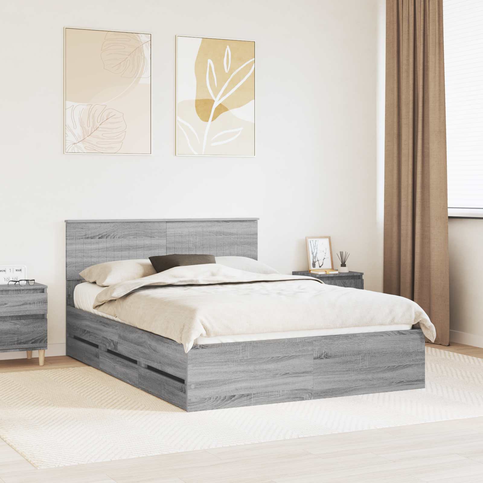 vidaXL Bed Frame with Drawer Grey Sonoma 140 x 200 cm Engineer Wood 1