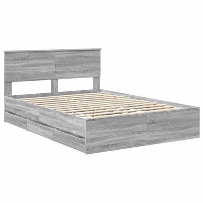 vidaXL Bed Frame with Drawer Grey Sonoma 140 x 200 cm Engineer Wood 4