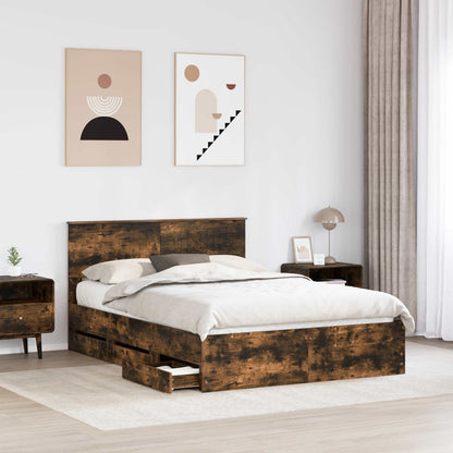 vidaXL Bed Frame with Drawer Smoked Oak 140 x 190 cm Engineer Wood 3