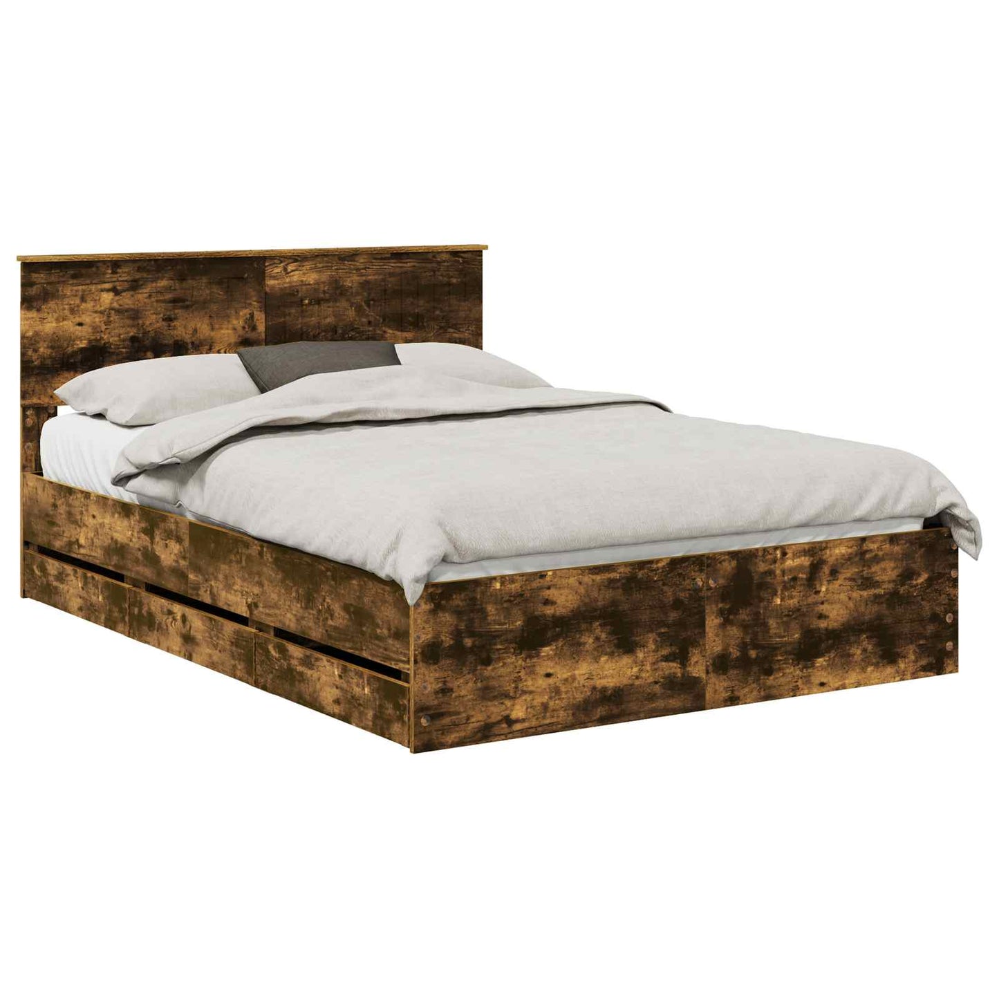 vidaXL Bed Frame with Drawer Smoked Oak 140 x 190 cm Engineer Wood 2