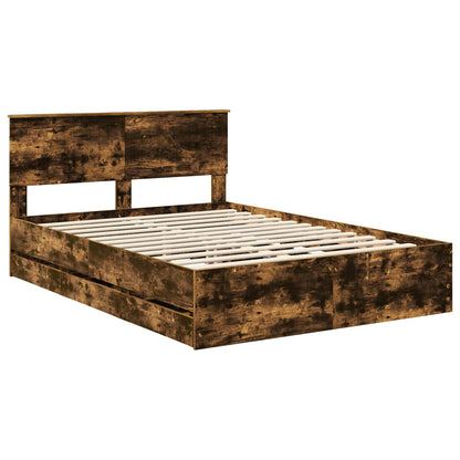 vidaXL Bed Frame with Drawer Smoked Oak 140 x 190 cm Engineer Wood 4