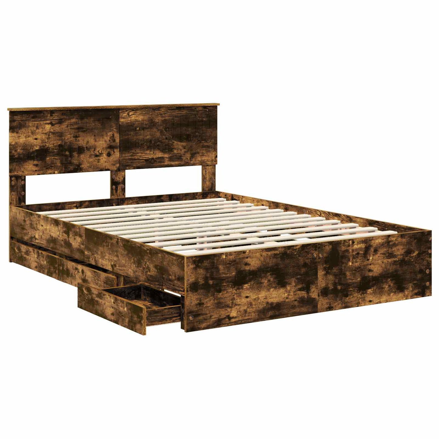 vidaXL Bed Frame with Drawer Smoked Oak 140 x 190 cm Engineer Wood 5