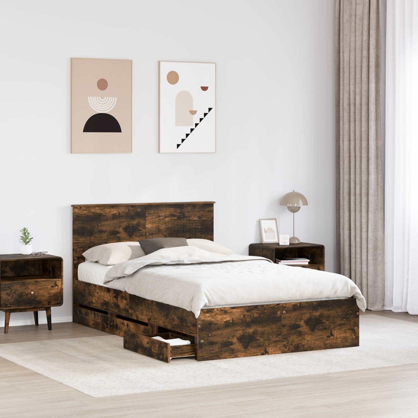 vidaXL Bed Frame with Drawer Smoked Oak 120 x 200 cm Engineer Wood 3