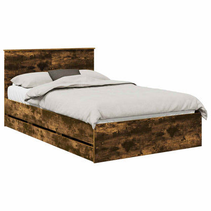vidaXL Bed Frame with Drawer Smoked Oak 120 x 200 cm Engineer Wood 2