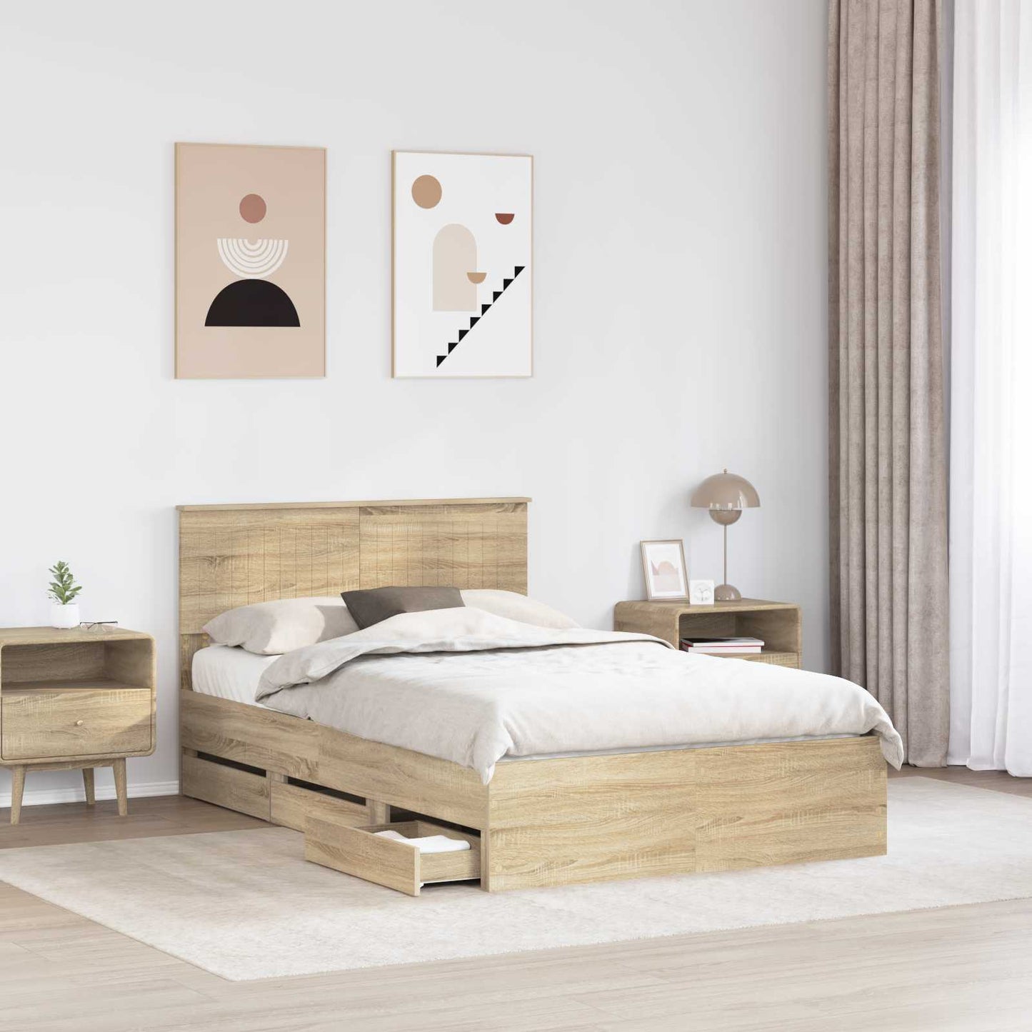 vidaXL Bed Frame with Drawer Sonoma Oak 120 x 190 cm Engineer Wood 3