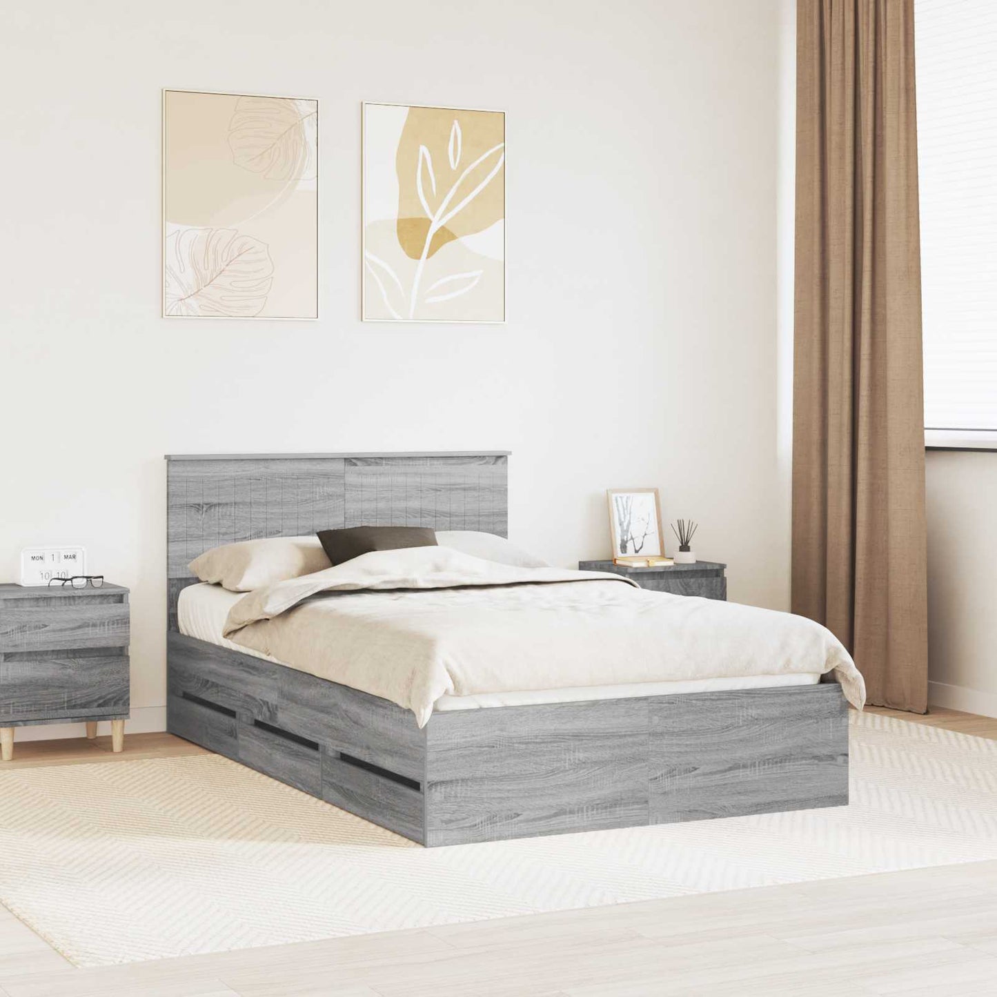 vidaXL Bed Frame with Drawer Grey Sonoma 120 x 190 cm Engineer Wood 1