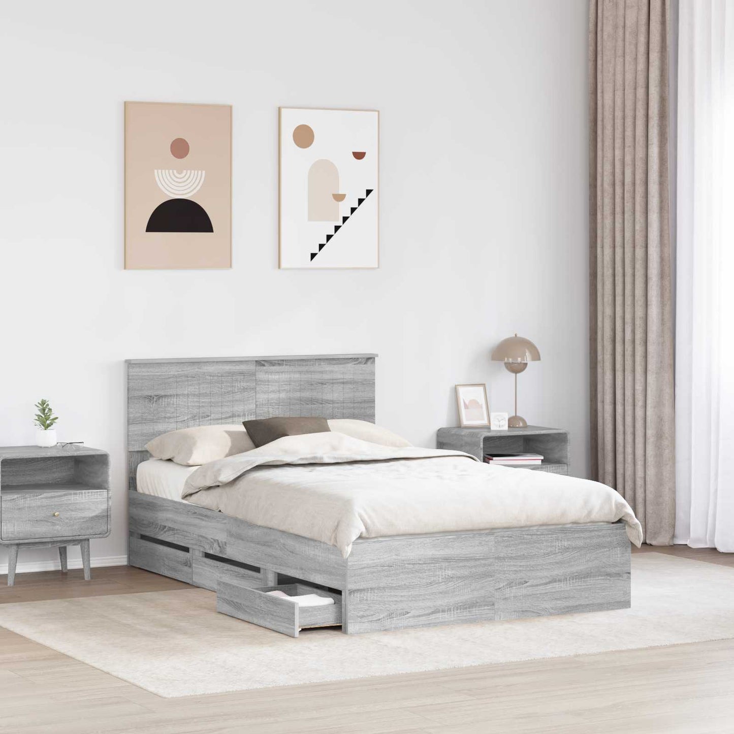 vidaXL Bed Frame with Drawer Grey Sonoma 120 x 190 cm Engineer Wood 3