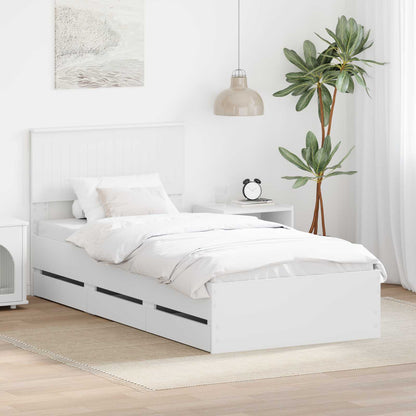vidaXL Bed Frame with Drawer Engineer Wood Length 200 cm White