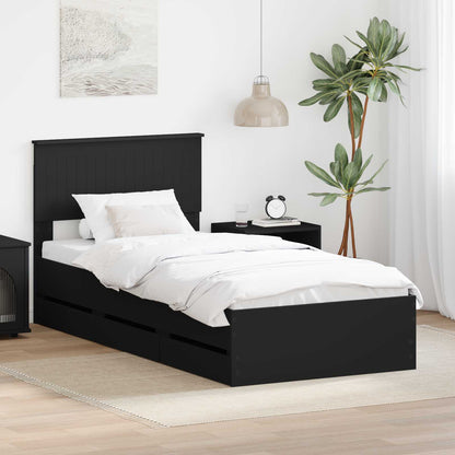 vidaXL Bed Frame with Drawer Engineer Wood Length 200 cm Black