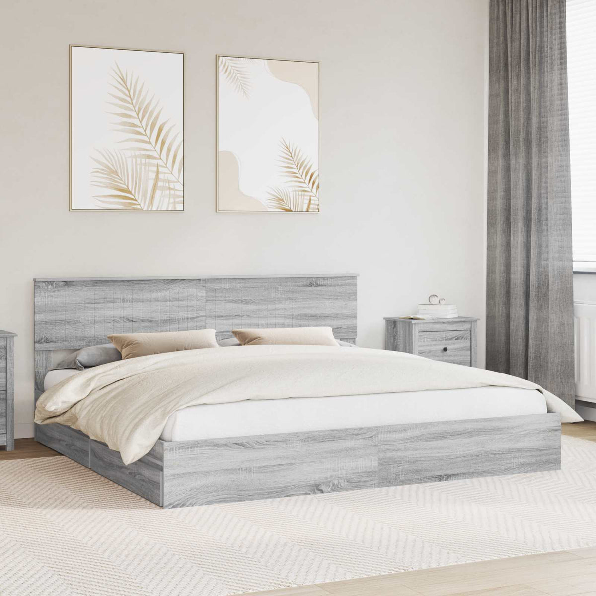 vidaXL Storage Bed Adjustable Grey Sonoma 200 x 200 cm Engineered Wood 1