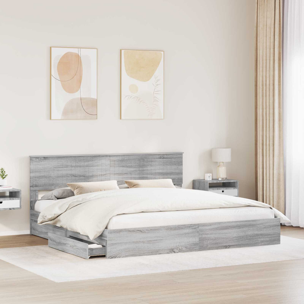 vidaXL Storage Bed Adjustable Grey Sonoma 200 x 200 cm Engineered Wood 3