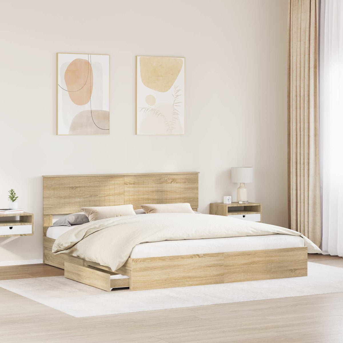 vidaXL Storage Bed with Drawer Sonoma Oak 180 x 200 cm Engineered Wood 3