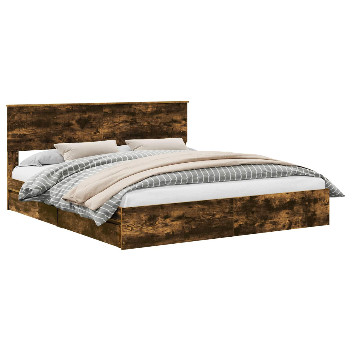 vidaXL Storage Bed with Drawer Smoked Oak 180 x 200 cm Engineered Wood 2
