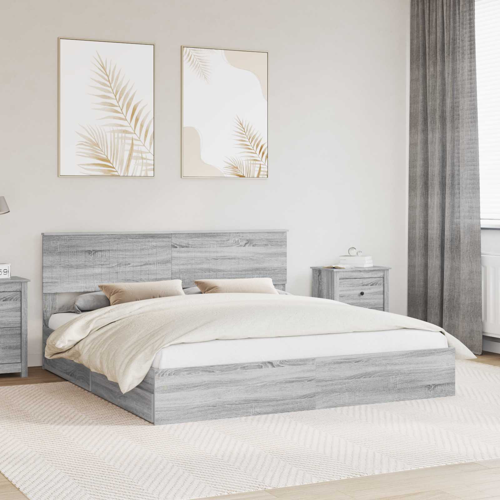 vidaXL Storage Bed Adjustable Grey Sonoma 180 x 200 cm Engineered Wood 1