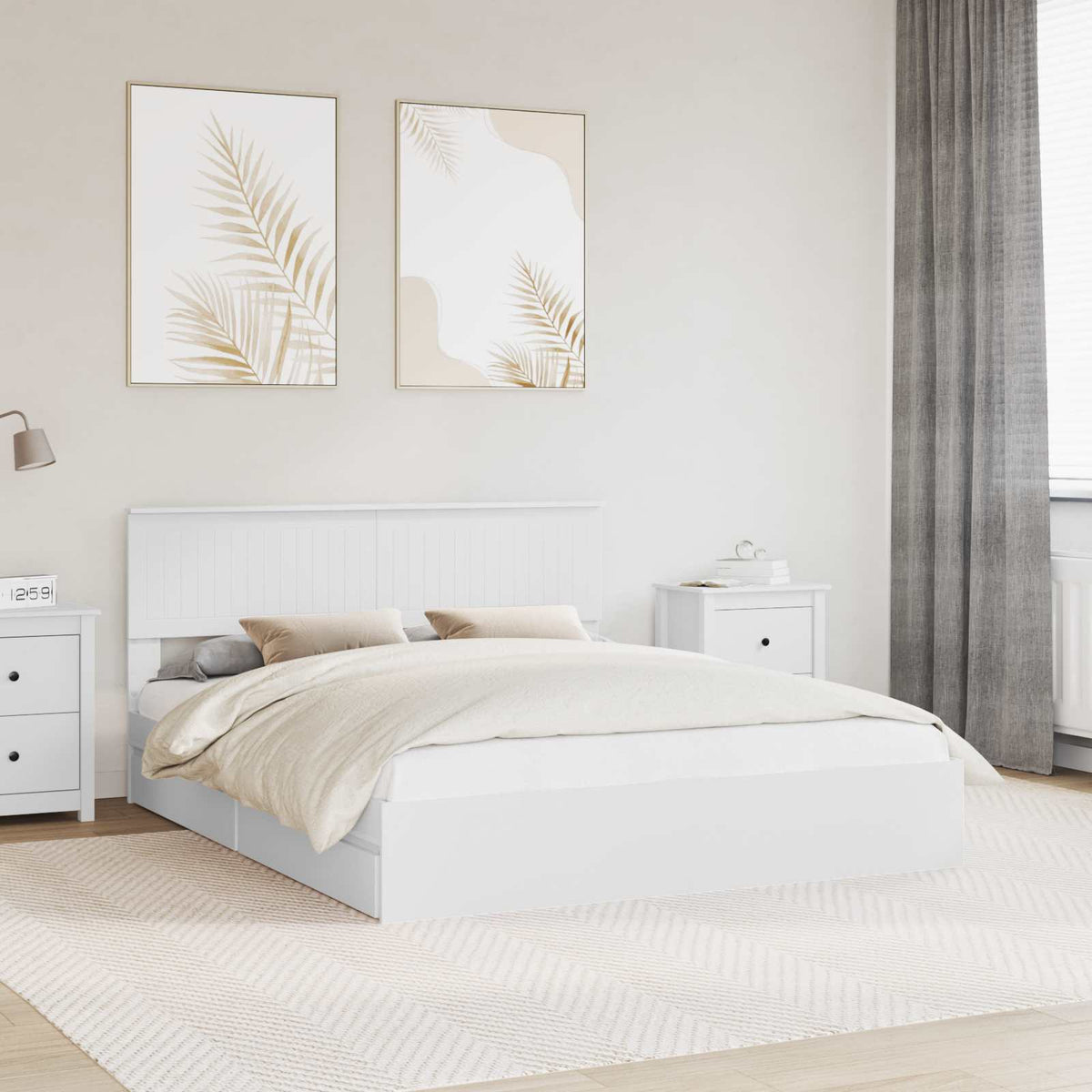 vidaXL Storage Bed with Drawer White 160 x 200 cm Engineered Wood 1