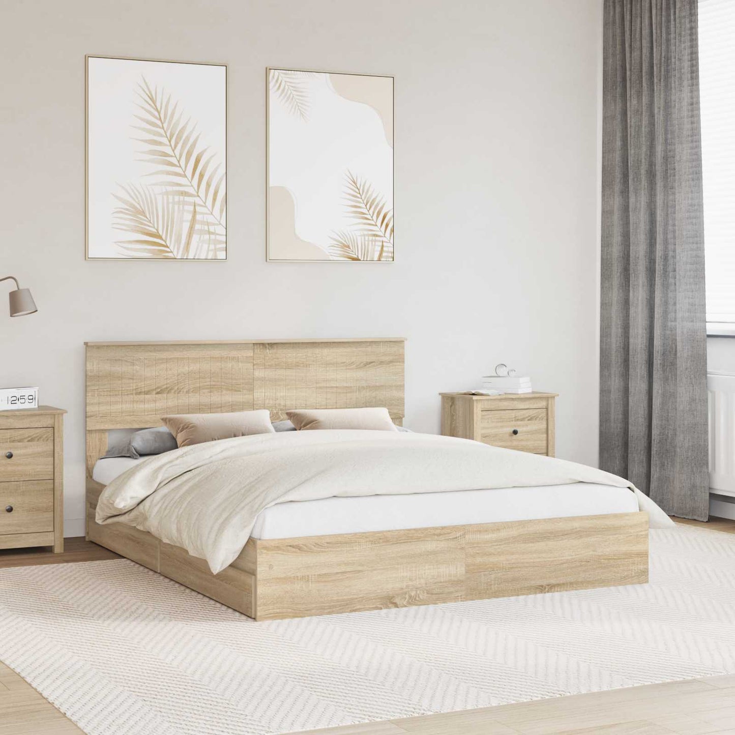 vidaXL Storage Bed with Drawer Sonoma Oak 160 x 200 cm Engineered Wood 1
