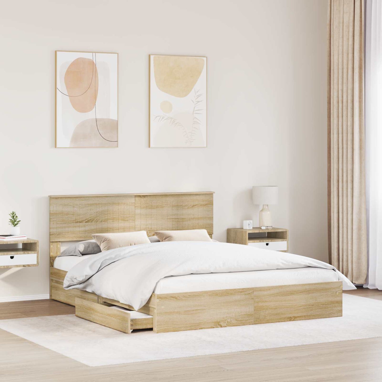 vidaXL Storage Bed with Drawer Sonoma Oak 160 x 200 cm Engineered Wood 3