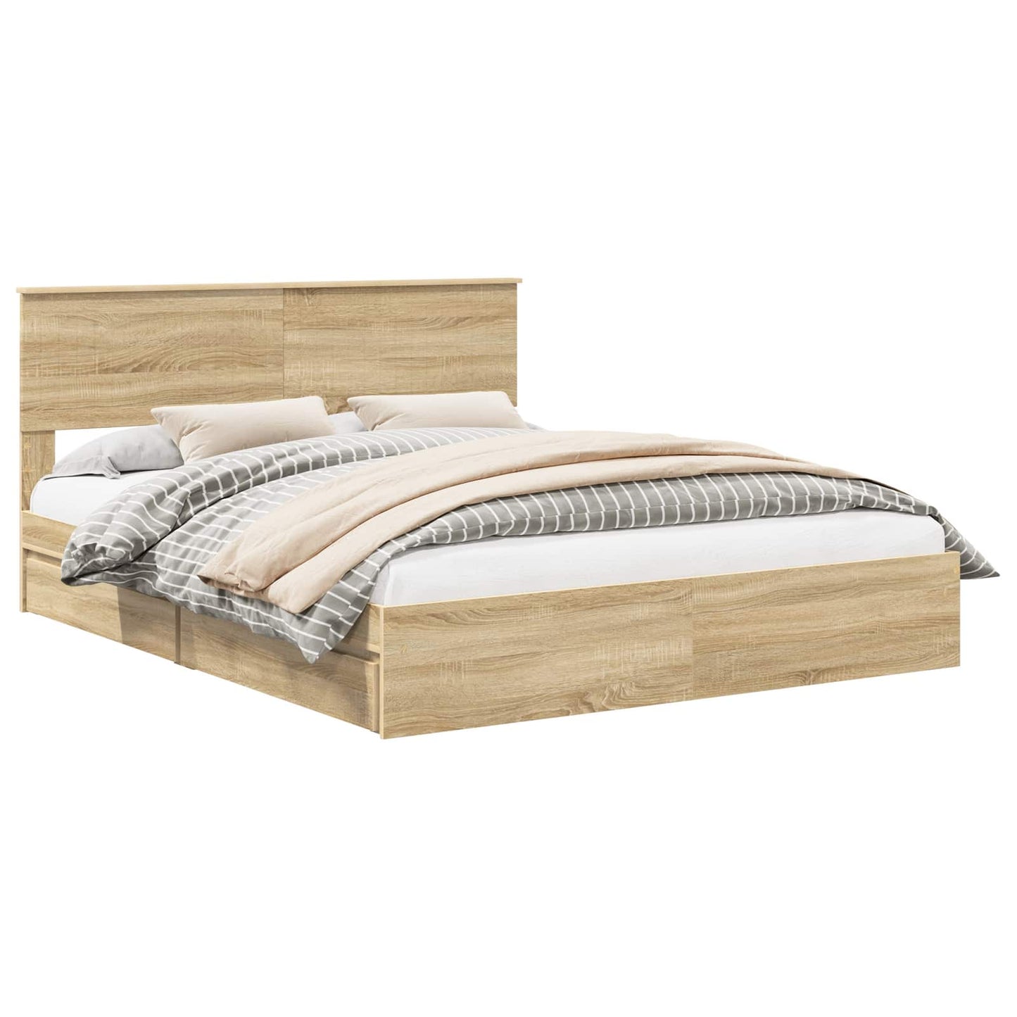 vidaXL Storage Bed with Drawer Sonoma Oak 160 x 200 cm Engineered Wood 2